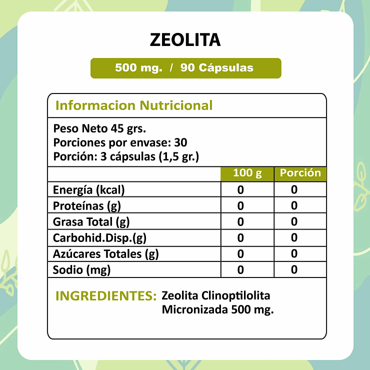ZEOLITA CAPSULAS 500 MG